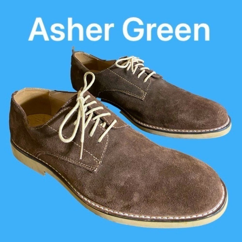 Asher Green-Men’s 11 chocolate brown genuine suede leather Oxford. Sharp! EUC